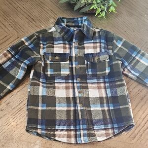 Plaid Cozy Button Down Jacket Shirt Size 8